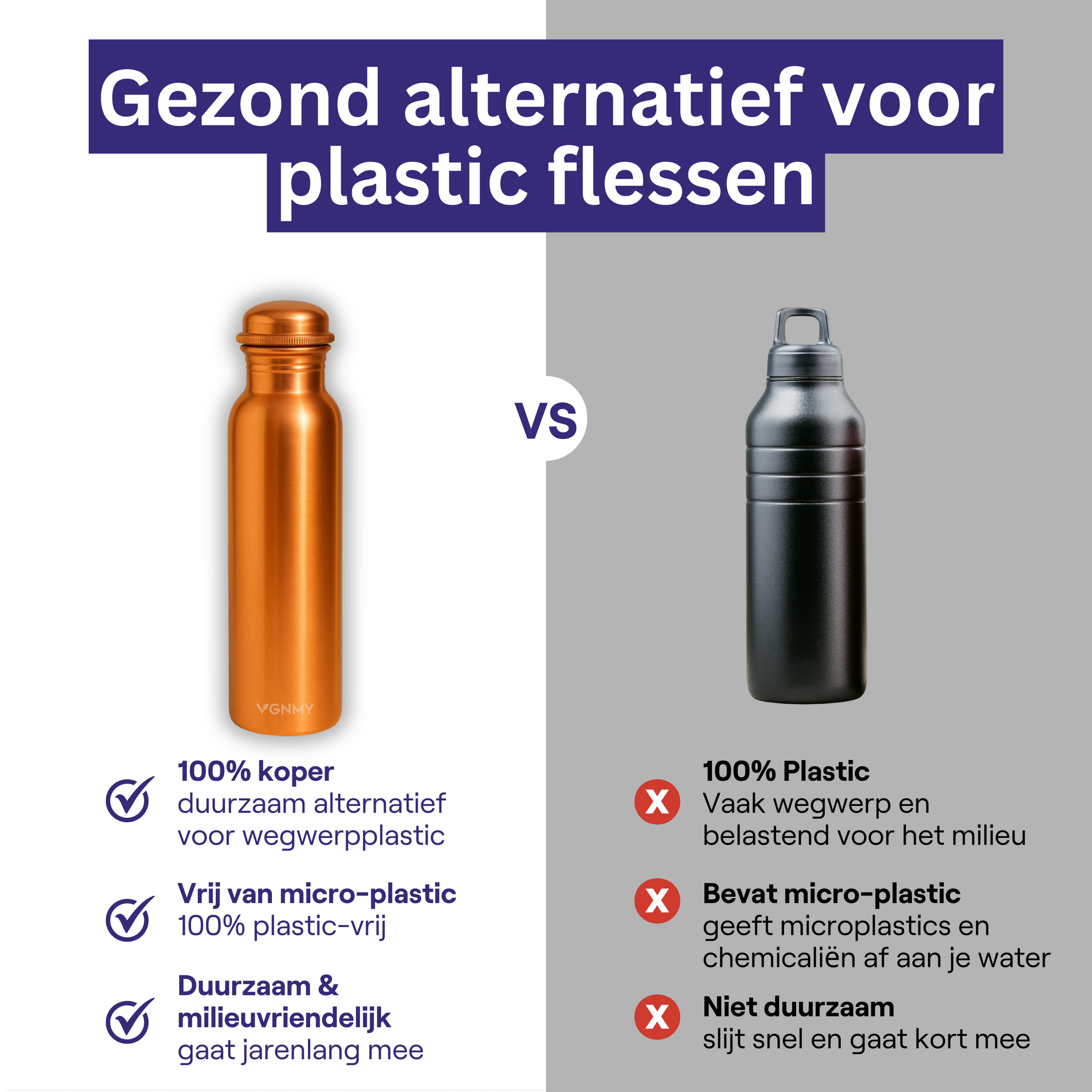 100% Kupfer-Wasserflasche, natürlich gereinigtes Wasser